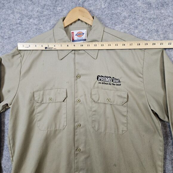 Dickies Work Shirt Khaki/Tan Size L Long Sleeve INNUENDO COMPANY LOGO Embroidery - Picture 14 of 16